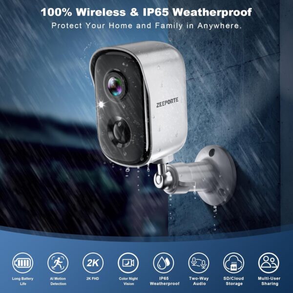 Best Wireless Outdoor Security Camera 2025 – 2K Battery Powered with AI Detection & Color Night Vision - Image 4