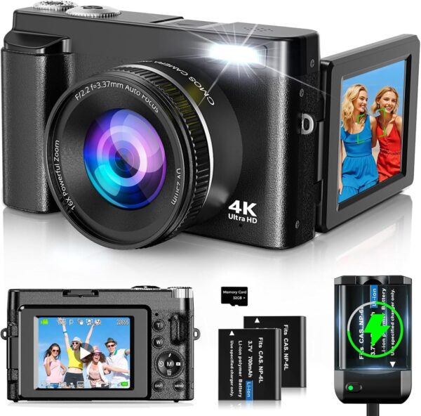 Capture Stunning Moments: 4K Digital Camera for Photography & Vlogging with 16X Zoom – Perfect for YouTube and Travel!