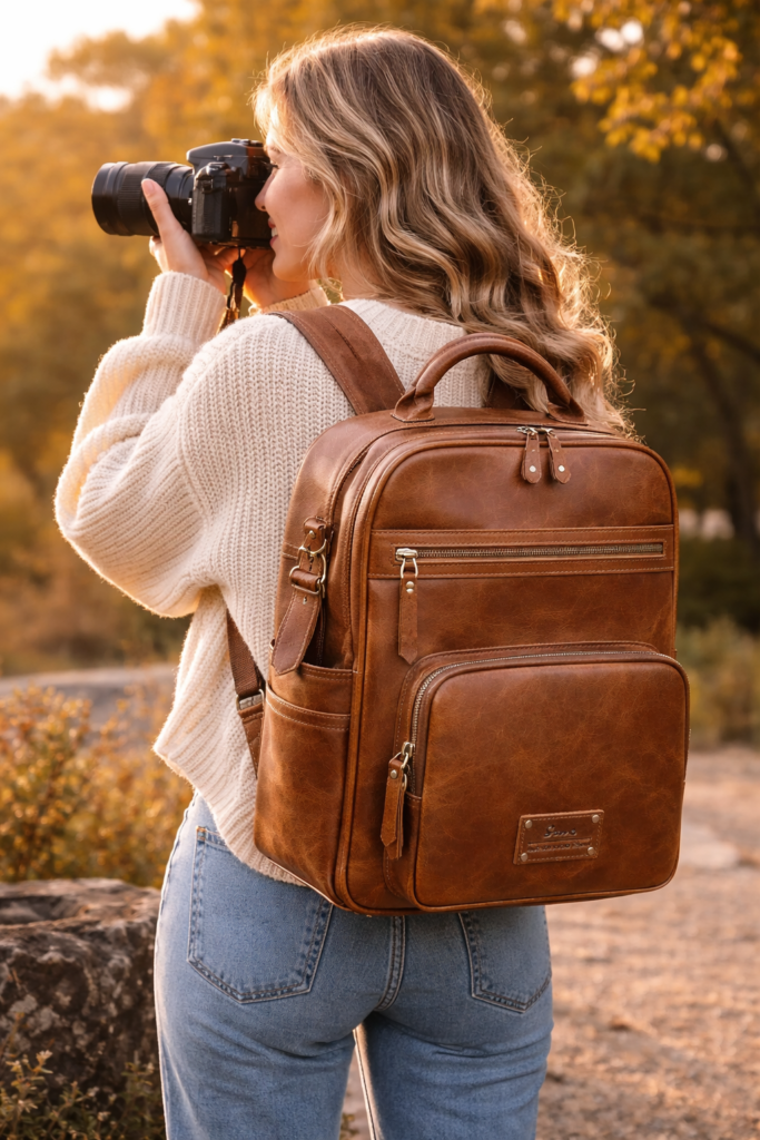 best leather camera backpack for women photographers